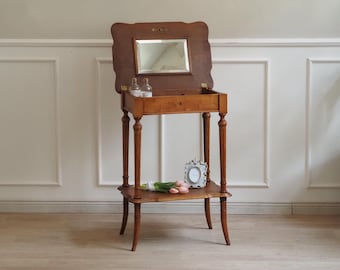 Antiker Jugendstil Schminktisch mit Spiegel aufklappbar Schmucktisch Kästchen Schminkspiegel Frisiertisch Vintage französisch Kosmetik