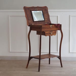 Antique Art Nouveau dressing table with mirror, hinged jewelry table, box, makeup mirror, dressing table, vintage French cosmetics