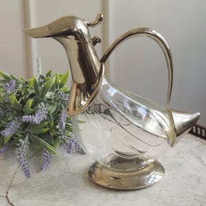 Vintage Karaffe Ente Glas Metall versilbert Barware Mid Century Tierform Dekanter Glas Karaffe
