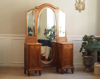 Toaletka, styl Gründerzeit/Art Nouveau, dąb z marmurowym blatem, ok. 1900 r.