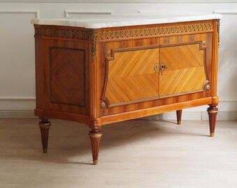 Louis-XVI Sideboard mit Marmorplatte | Massivholz mit Bronzebeschlägen | Neoklassizistisches Buffet