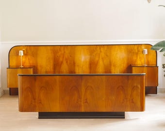 Art Deco Doppelbett von Jindrich Halabala Vintage Bett Gestell Midcentury Schlafzimmer 40er 50er Jahre Retro Design Bettgestell Nachtkonsole