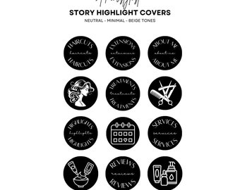Hairstylist Highlight Covers | IG story Highlight Icon for Hairstylist | Hair Salon | Hair dresser - Black and White | Neutral