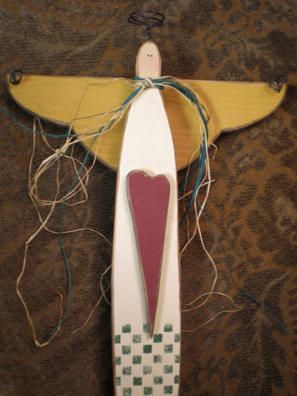 Prim Wooden Angel wall hanging with heart Etsy