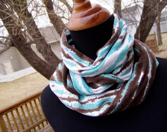 Infinity Scarf - Loop Scarf - T shirt knit - Teal and Brown - Tie Dye - Eternity Scarf - Circle Scarf