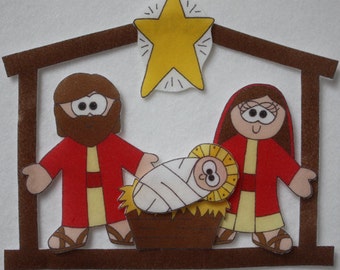 Bebé en Belén - Patrón electrónico para imprimir y jugar con figuras de fieltro