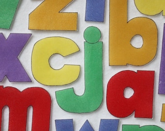 Letras minúsculas con sólidos inclinados - Patrón electrónico para figuras de fieltro para imprimir y jugar