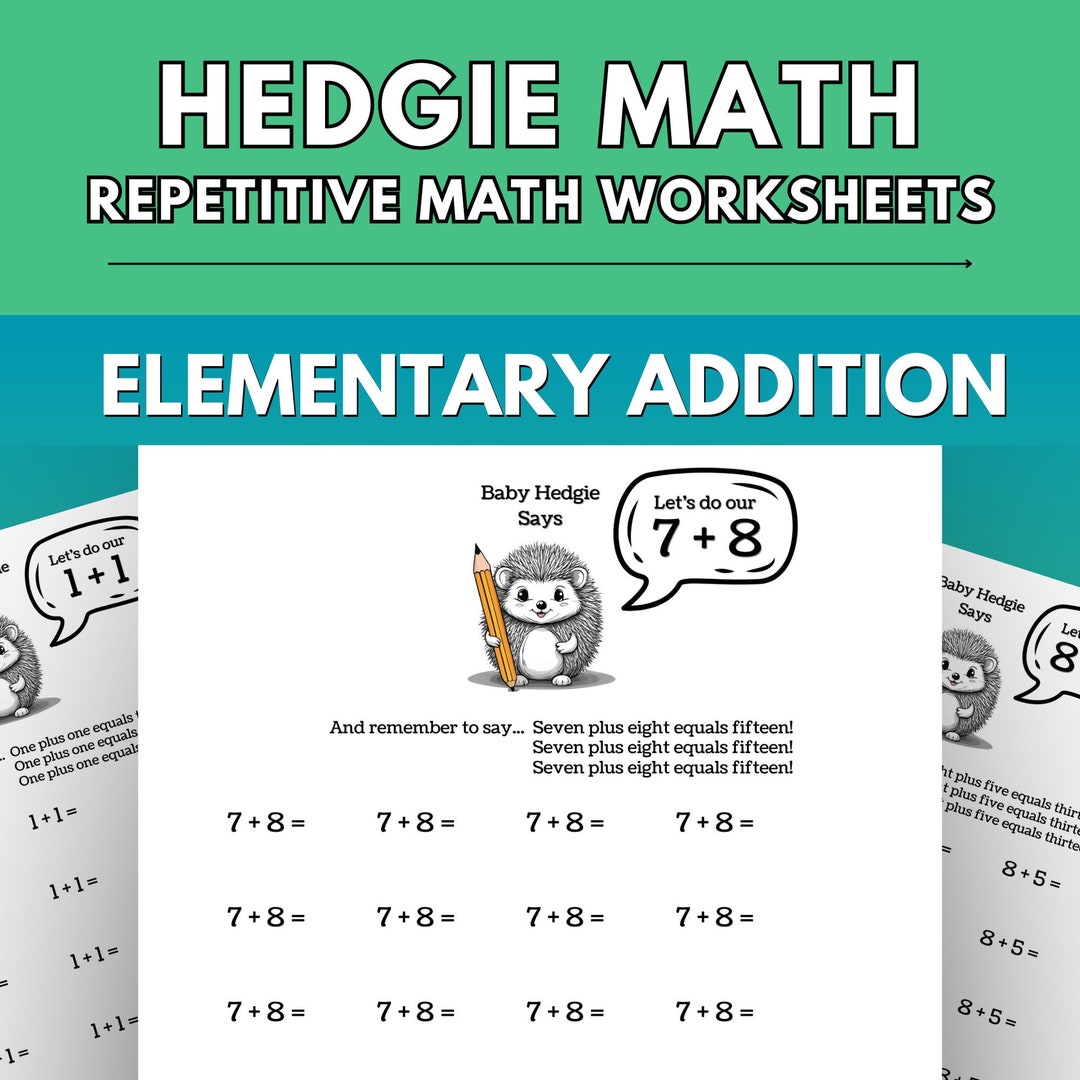 Hedgie Math Repetitive Math Worksheets: Elementary Addition. Instant ...