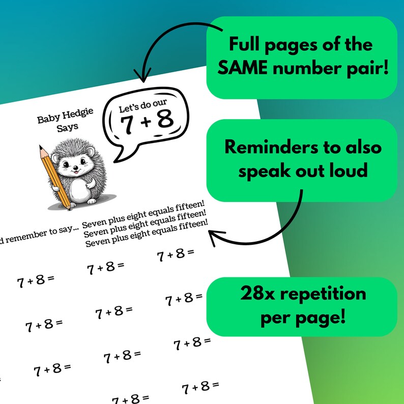 Hedgie Math Repetitive Math Worksheets: Elementary Addition. Instant ...