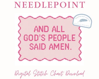 Och allt Guds folk sade Amen Nålspetsmönster – Kristen fras PDF Digital nedladdning Canvas