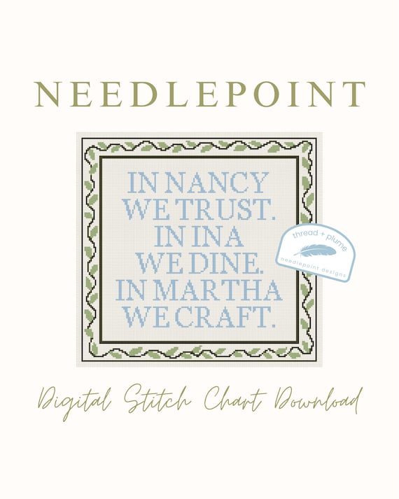 Nancy Meyers Needlepoint Pattern – Ina Garten, Martha Stewart (PDF Digital Download)