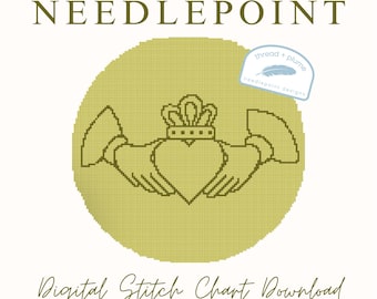Claddagh Heart Needlepoint Pattern – PDF Digital Download Canvas