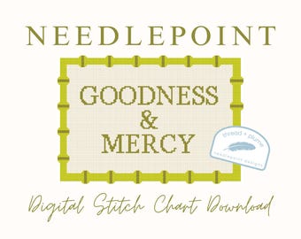 Psalm 23 Goodness & Mercy Needlepoint Pattern – Christian PDF Digital Download Canvas