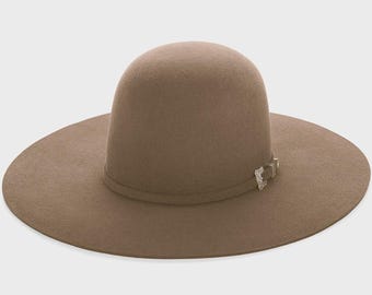 Pecan Open Crown Cowboy Hat, 7X Felt, 4.25 Flat Brim