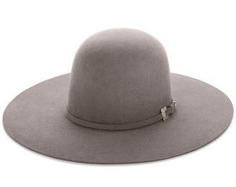 Natural Grey Open Crown Cowboy Hat, 7X Felt, 4.25 Flat Brim