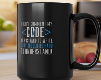 Uncommented Code Nerdy Programming Humor Black Mug (11oz, 15oz)