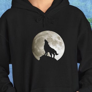 Minimalist Wolf Howling Moon Hoodie: Boho Wolf Apparel