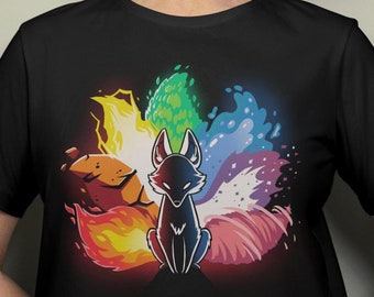 Japanese Fox Spirit Tee - Men's Kitsune T-Shirt with Nine Tails