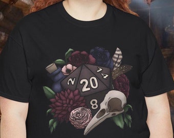 Minimalist D&D: A Mystic Fusion of Feathers, Flowers, and Dice T-Shirt Alchemy Potions Crit Damage