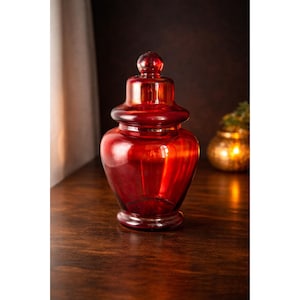 Rubinrot Glas Deckeldose Apotheker Candy Dish Vintage Style 11,5 "Retro Decor