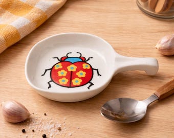 Vintage Marienkäfer Löffel Ablage Keramik Blumen Bug Küche Dekor Süß Retro