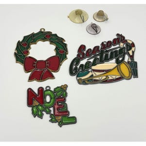 Vintage namaak glas-in-lood kerst Suncatchers-krans NOEL Seizoensgroeten
