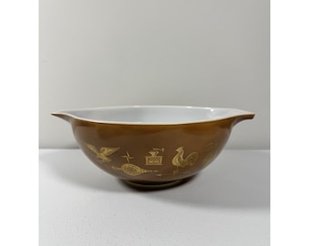 Vintage Pyrex 444 frühen amerikanischen Cinderella Rührschüssel 4 Qt Braun Gold LESEN