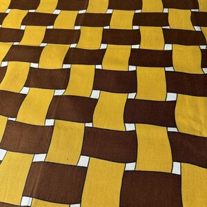 Tkanina płócienna Vintage MCM Groovy – musztardowy brąz i biel – modny nadruk retro – 3,75 jarda – tapicerka lub szycie w stylu Mid Century