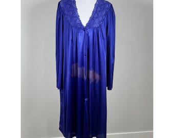 Vintage Vanity Fair Purple Peignoir Robe Nightgown Set Nylon Lace USA Sz L
