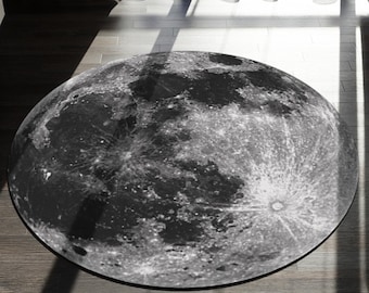 Full Moon Round Rug, Lunar Decor, 60" Polyester Chenille