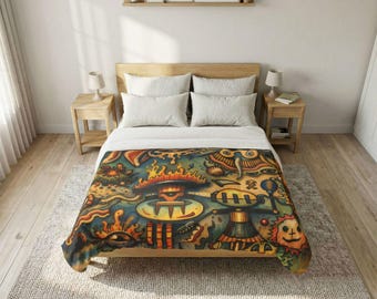 Edredón de algodón con estampado abstracto surrealista / Ropa de cama de estilo bohemio