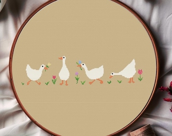 Geese Cross Stitch Pattern PDF | Instant download | Easy Modern Cross Stitch |  Cottagecore Theme | Silly Goose