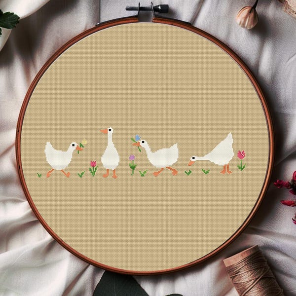 Geese Cross Stitch Pattern PDF | Instant download | Easy Modern Cross Stitch |  Cottagecore Theme | Silly Goose