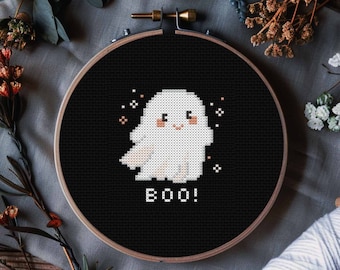 Cute Ghost Cross Stitch Pattern PDF | Instant download | Easy Cross Stitch for Beginners | Cute Halloween Fall Autumn Spooky