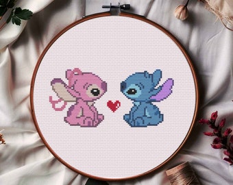 Stitch and Angel Cross Stitch Pattern PDF | Instant download | Modern Cross Stitch | Lilo and Stitch Pattern