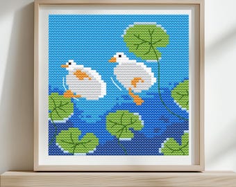 Swimming Duckies Cross Stitch Pattern PDF | Instant download | Easy Modern Duck Cross Stitch | Animal, Nature