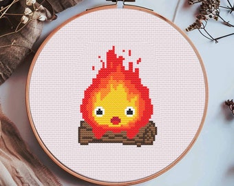 Calcifer Cross Stitch Pattern PDF | Instant download | Modern Cross Stitch | Fire Demon | Anime Pattern