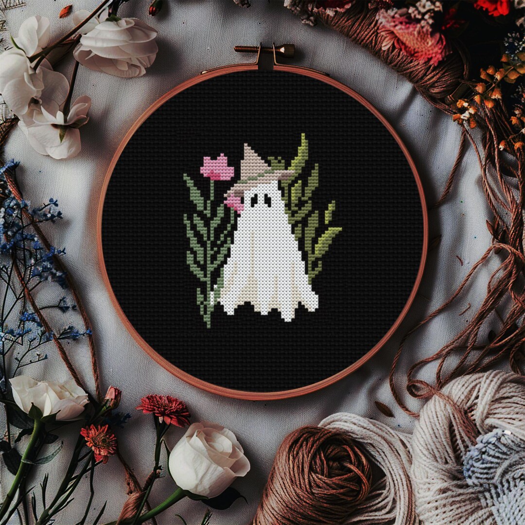 Floral Ghost Cross Stitch Pattern: Spooky Halloween Gothic (PDF Pattern ...