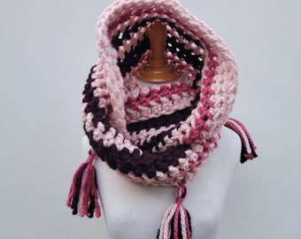 Enid Inspired Snood Wednesday Addams Scarf Infinity Scarf with Tassels Nevermore