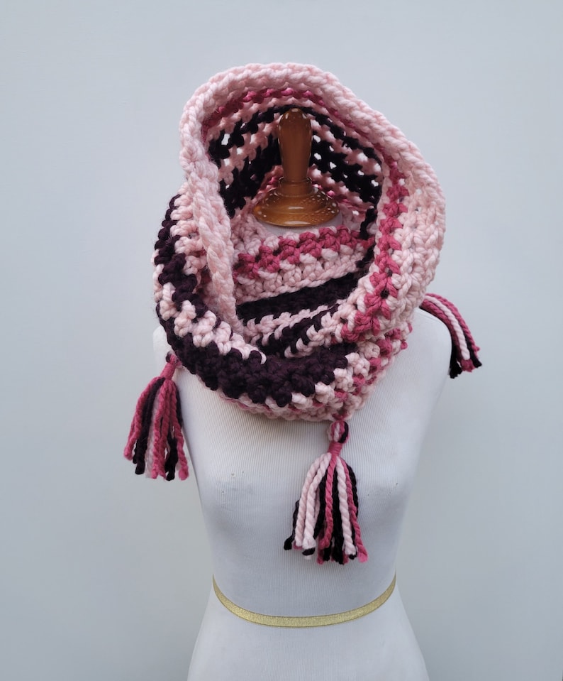 Enid Inspired Snood Wednesday Addams Scarf Infinity Scarf with Tassels Nevermore image 1