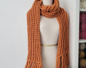 Chunky Ribbed Scarf in Apricot with Fringe - Ready to Ship