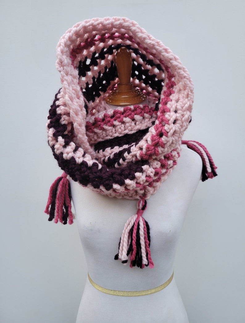 Enid Inspired Snood Wednesday Addams Scarf Infinity Scarf with Tassels Nevermore image 4