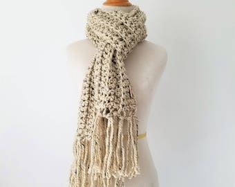 Chunky Scarf, Fringe Scarf, Knit Scarf, Traditional Scarf, Scarf for Women, Crochet Scarf, Ribbed Scarf, Textured Scarf