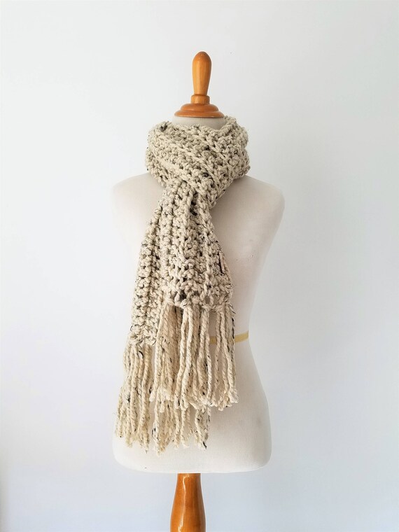 Chunky Scarf, Fringe Scarf, Knit Scarf, Traditional Scarf, Scarf
