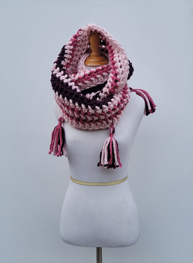 Enid Inspired Snood Wednesday Addams Scarf Infinity Scarf with Tassels Nevermore image 7