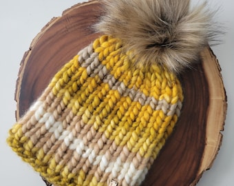Luxury Knit Beanie | Wool Hat | Chunky Hat | Peruvian Wool Beanie, Knit Hat | Wool Pom Beanie | Faux Fur Pom Hat | Ski Beanie