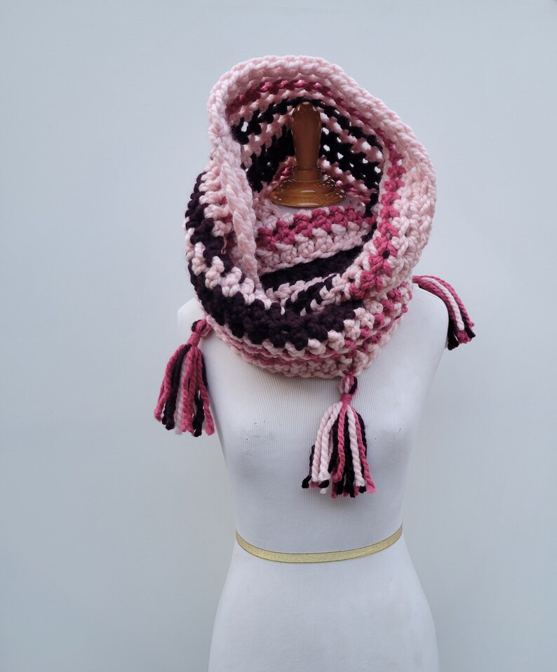 Enid Inspired Snood Wednesday Addams Scarf Infinity Scarf with Tassels Nevermore image 2