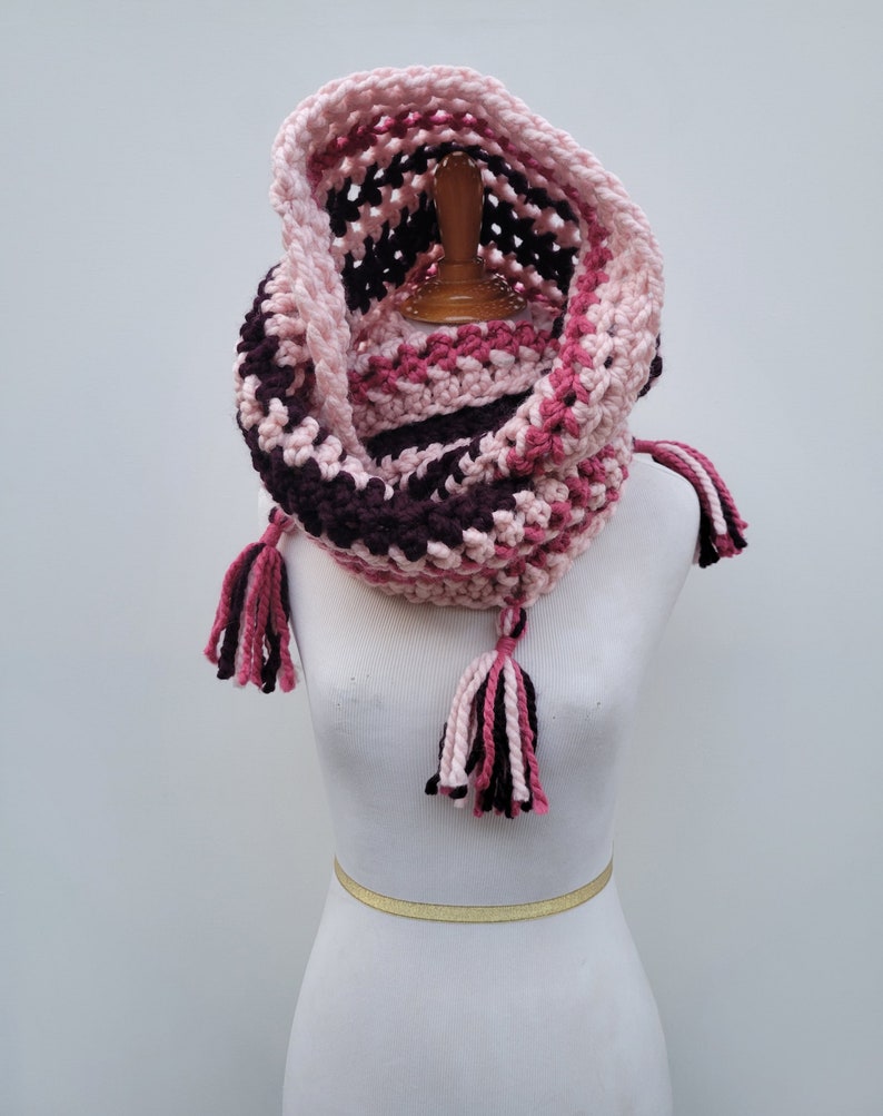 Enid Inspired Snood Wednesday Addams Scarf Infinity Scarf with Tassels Nevermore image 3