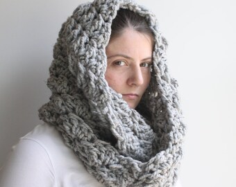 Chunky Scarf, Chunky Infinity Scarf, Chunky Lace Infinity Scarf, Crochet Scarf, Chunky Neckwarmer, Chunky Knit Scarf, Grey Marble