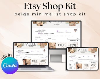 Etsy Shop Kit for Beginners | Canva Templates for Digital Product Sellers | Beige Shop Kit